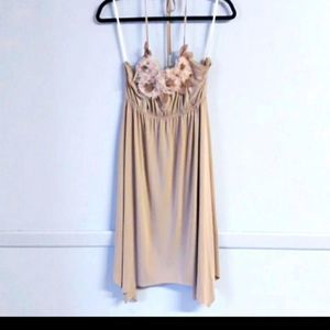 Charming Charlie Beige Halter Neck Strappy Flower Dress